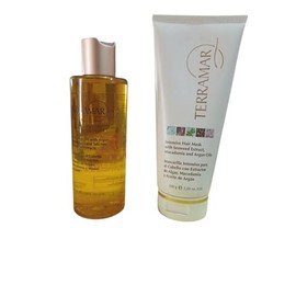 Terramar Set de Tratamiento para Cabello, Aceite 3 en 1 con Argán 195ml, Mascarilla Intensiva con Algas 200g