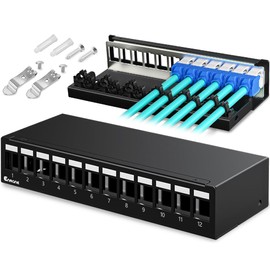 Enmane Patch Panel 12 Port Blank Keystone Patch Panel STP&UTP Compatible with LC/SC/ST/FC/USB/HDMI Keystone Jack for Desk Mount& Wall Mount