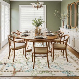 jinchan Botanical Birds 8x10 Ivory Area Rugs for Living Room Washable Non Slip Soft Nature Plants Modern Kids Carpet Vintage Ultra Thin Low Pile Indoor Rug for Bedroom Dining Room Nursery Playroom