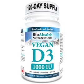 Vegan Vitamin D3 1000 IU, 4 Month Supply of Vitamin D, 120 Vegetarian Capsules
