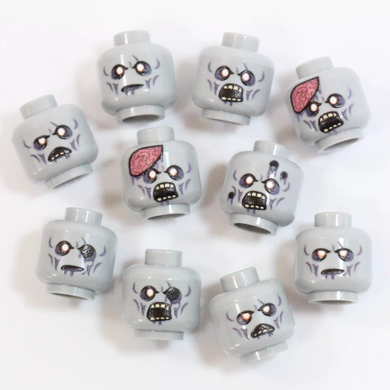 BrickTactical Zombie Head Pack V1 for Minifigures x10 Light Bluish