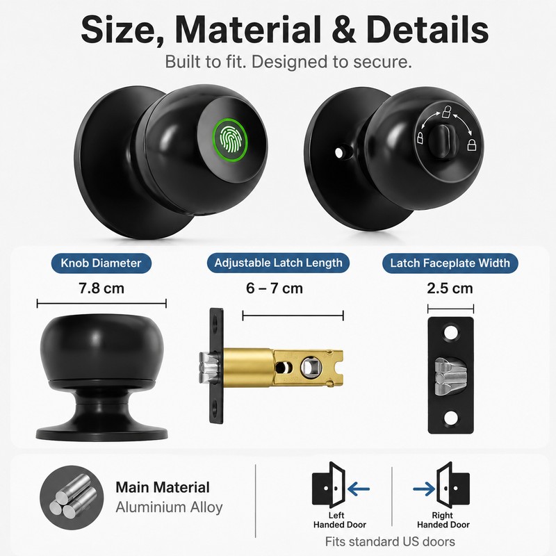 YFK Smart Fingerprint Door Lock Knob with Tuya App Control