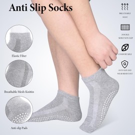Smilcloud 4 Pairs of Stopper Socks Women, Yoga Socks for Women and Stopper Socks Men, Non-Slip Socks for Ballet, Pilates, Hospital, Home, Barre with Cushion, Dark grey + black
