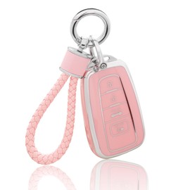 YO&YOYE for Toyota Key Fob Cover with Keychain, Pink Soft TPU Key Case Protection Shell Fit for 2018-2022 Camry RAV4 Highlander Avalon C-HR Prius Corolla GT86 Smart Key Holder