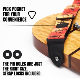 Morto Electric & Acoustic Guitar Strap — Dead Skull Soft Cotton Adjustable Padded Straps With Lock & guitar accessories for Bass, Ukulele, With Pick Holder, Cool For Rock, Punk, Goth, Folk band