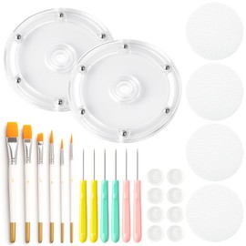 Cookie Decorating Supplies Including 2Pcs Acrylic Cookie Turntable 6Pcs Cookie Scribe Needle 4Pcs Silicone Mesh Mats 6Pcs Cookie Decoration Brushes 8Pcs Rubber Feet Bumpers