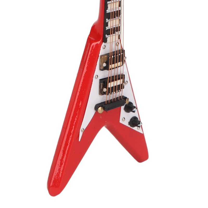 Red Miniature Electric Guitar Replica Wooden Mini Musical Instrument Model