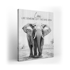 Kuphsod Christian Elephant Canvas Wall Art Black and White Print Painting Inspirational Picture Modern Home Decor for Living Room Kitchen Bathroom Framed Ready to Hang 12x16 Inch