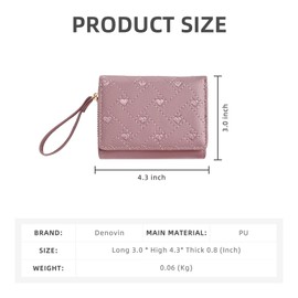 Denovin Wallet Women, Cute Black Ladies Girls Wallet, Love Heart Trifold Wallets Woman Business Credit Card Holder with Zipper Purse Pocket for Lovers ID Cards Cash Coin Key (Purple)