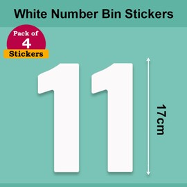 Pack of 4 White Wheelie Bin Number 11 Stickers (17 cm) Vinyl Labels Packwith® #PBN10-11