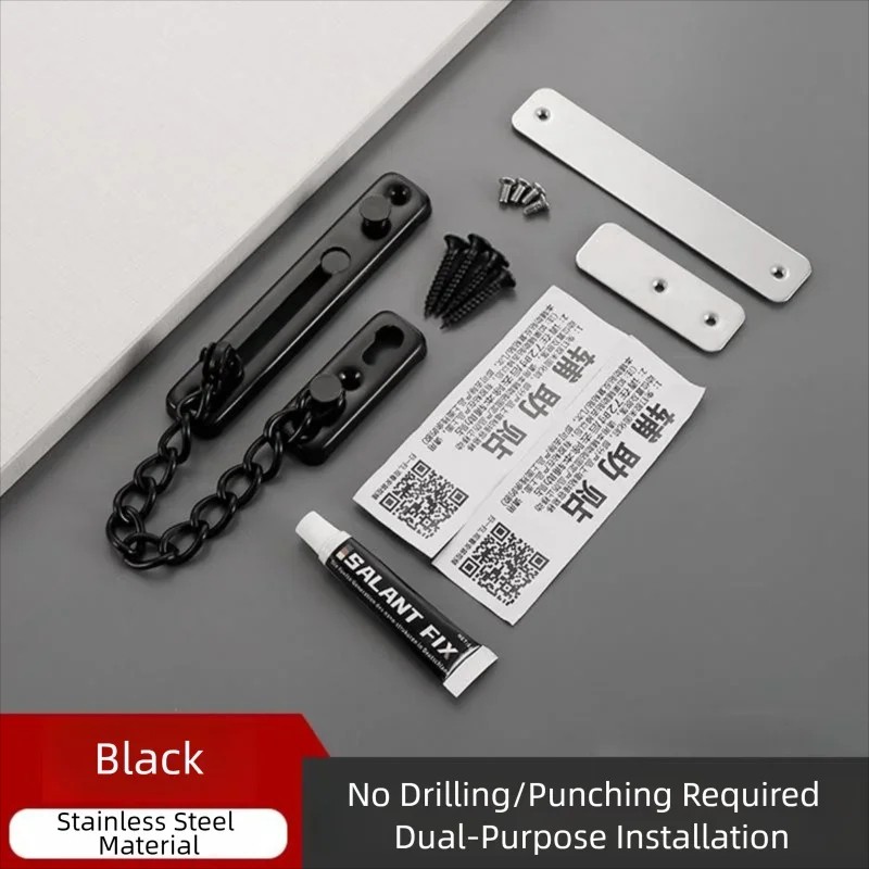 Stainless Steel Door Chain Lock, Heavy Duty Spring Loaded Press