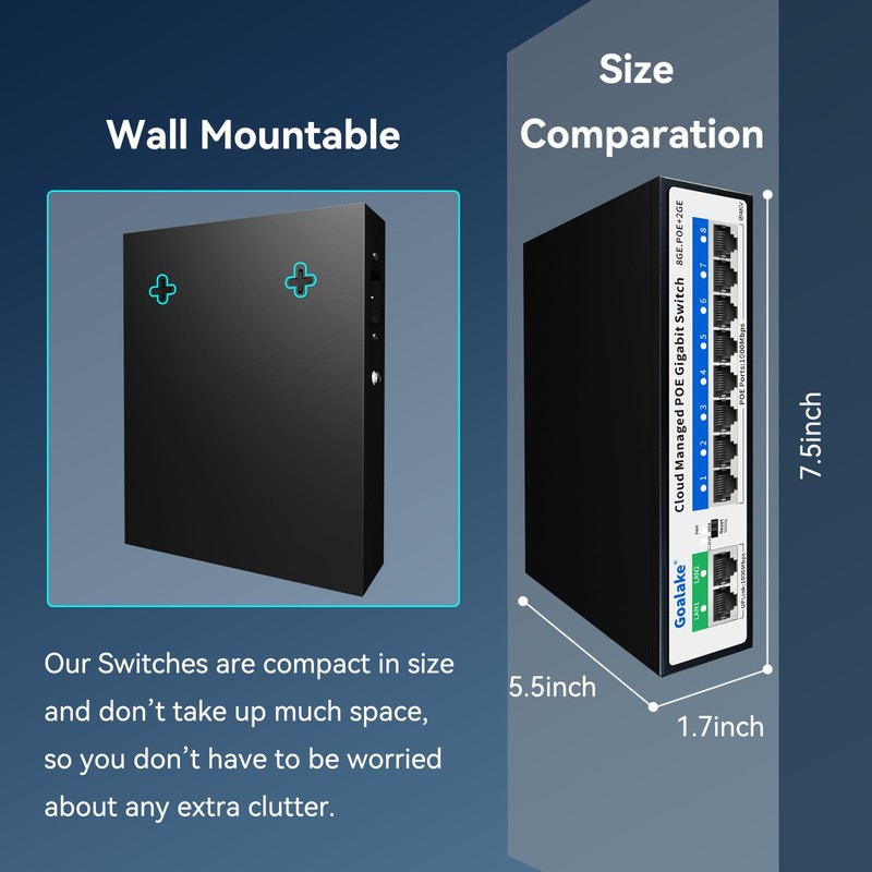 Poe Switch, 10 Ports Gigabit PoE Switch, (8 Ports gigabit