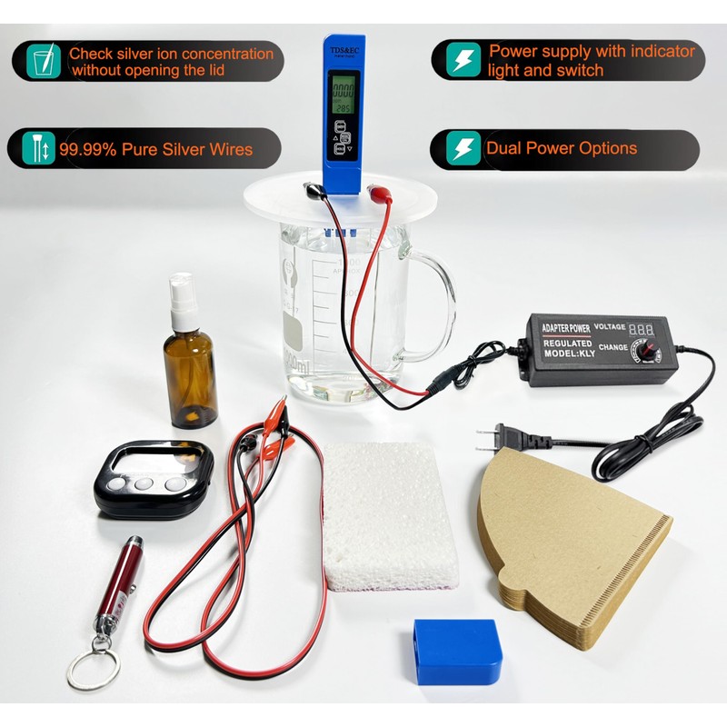 Colloidal Silver Generator Kit,Pure Silver Wire 99.99%,9999 Pure(Adjustable AC/DC Switching