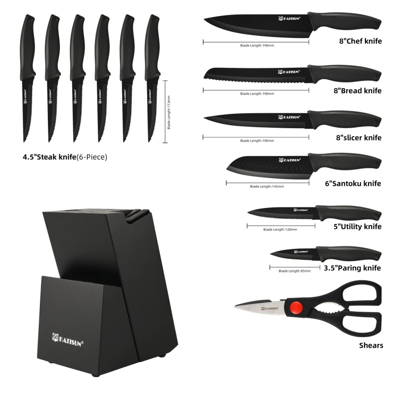 Kitchen Gift 15-Piece Black High Carbon Chef Steak Meat Cutting