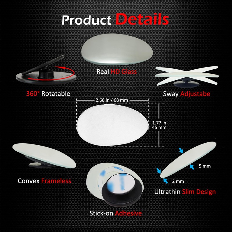 Ampper Oval Blind Spot Mirrors, Frameless 360 Degree Adjustabe HD