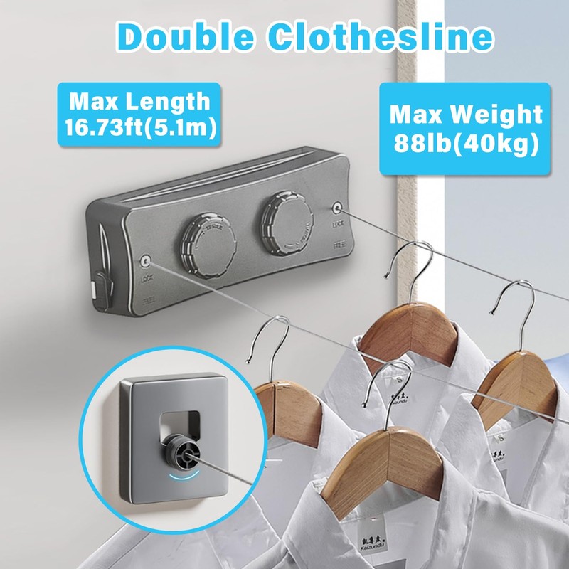 Retractable Clothesline, Extendable Wall, Retractable Washing Line, Wall Mounted, Retractable
