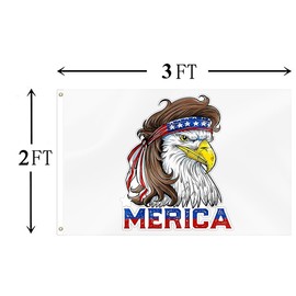 American Bald Eagle Mullet Merica Funny Flag 2x3FT 4th of July American Hilarious Banner Vivid Color Fade Resistant Polyester with Brass Grommets Indoor Outdoor Decor (White, 2x3FT)