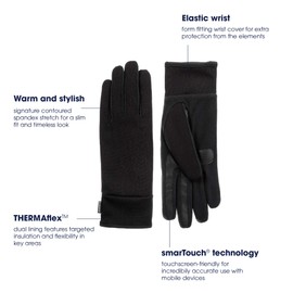 isotoner Men's Stretch Touchscreen Gloves with Water Repellent Technology, black, X-Large