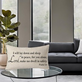 FELENIW I Will Lay Down and Sleep in Peace, for You Alone, Lord, Make Me Dwell in Safety Psalm 4:8 Blessing Gift Throw Pillow Cover Cushion Case Cotton Linen Material Decorative Lumbar 12x20 inches