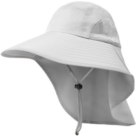 TUVATU Sun Hat with Neck Flap, UPF 50+ UV Protective Wide Brim Breathable Fishing Hiking Hats for Men Women, Light Grey