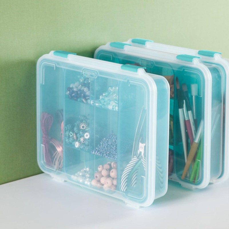 Sterilite Divided Case, Stackable Plastic Small Storage Container with Latch