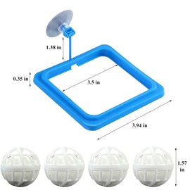 Square Turtle Feeding Ring with Suction Cup and 4 Pcs Nitrifying Balls Set, Fish Food Holder and Aquatic Toys for Turtles Tortoise Goldfish Guppy Koi Puffer, Aquatic Turtle Tank Accessories (Square)