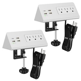 Desk Clamp Mount Power Strips, 4 USB Ports& 3 AC Outlets Charging Station, PD 20W Fast Charging USB C, 6Ft Extension Cord Desktop Power Hub, Home Office Desk Accessories, 2-Pack (White)