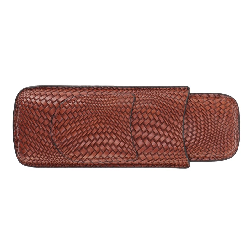Cigar Case Holder Elegant Vintage Style Woven Pattern Leather Portable