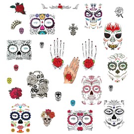 26pc Day of the Dead Face, Body & Bone Hand Tattoo's