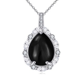 YAFEINI 925 Sterling Silver Gemstone Necklace Lapis Lazuli/Peridot/Amethyst/Black Onyx/Turquoise/Larimar/Moss Agate Pendant Necklace Natural Stone Drop Chain Jewellery Gift for Women, Sterling Silver,