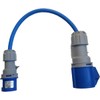 230V Industrial Adaptor Lead 16 Amp plug to 32 Amp socket with 4.0mm² 3 core Arctic grade Blue cable, Change Over Lead, (1M)