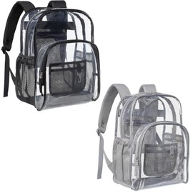 PACKISM Clear Backpack - 2 Pack Large Clear Backpack Heavy Duty Transparent Backpacks for School, See Through Backpack Clear Bookbag for Student, Work, Travel, Black Grey(for age 12 above)