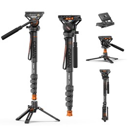 Professional Camera Monopod with Feet, 73.2 inch Aluminum Portable Travel Video Monopod with Removable Tripod Stand Base, Max Load 22 Lbs, New Q6 Fluid Head for DJI RS4 Manfrotto