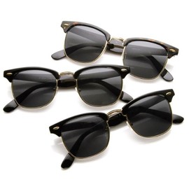 zeroUV Retro Movie Classic 80s Horn Rimmed Aviator Half Frame Sunglasses (3-Pack)