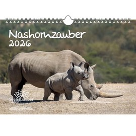 Tierzauber Rhinos DIN A4 Calendar for 2026 Rhino – Gift Set Contents: 1 x Calendar, 1 x Christmas Pendant (Total 2 Pieces)