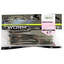 EVERGREEN Worm Twin Tail Ringer 4.7" Green Pumpkin Blue #33 Lure