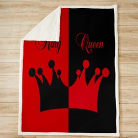 Manfei Queen and King Throw Blanket Black Red Patchwork Blanket for Couch Sofa, Black Red Crown Bed Blanket for Kids Boy Girls Room Decor, Soft and Breathable Fleece Blanket(30 x 40 Inches)
