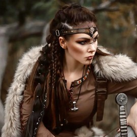 L'VOW - Diadema de piel vikingo, medieval, ajustable, para disfraz de cosplay renacentista, accesorios