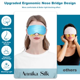 Silk Sleep Mask by ANNIKA SILK™ - 6A Grade 22 Momme 100% Mulberry Eye Mask for Sleeping with Adjustable Strap, Lightweight Silk Eye Mask for Shift Work, Travel and Night Sleep (Blue)