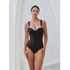 FLAXMAKER Black Double Shoulder Straps Chest Pearl One Piece Swimsuit
