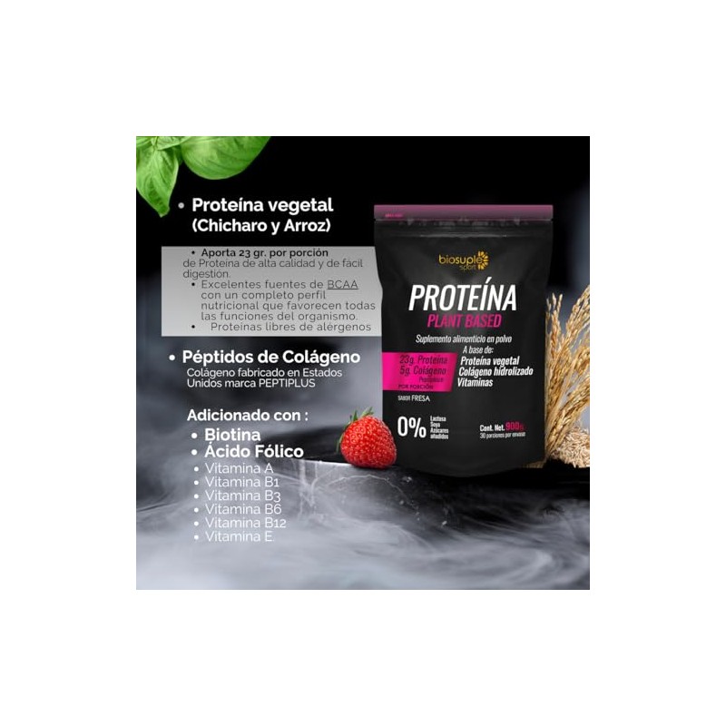 BIOSUPL Protena Vegetal adicionada con Colgeno Hidrolizado,Magnesio y Vitaminas, Sabor