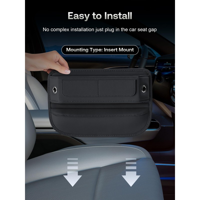 Universal Fit Premium Leather Car Seat Gap Filler Organizer, Center
