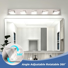 MKBNG 5-Light Modern Bathroom Vanity Light Fixtures, 40-Inch 350° Rotatable LED Vanity Lights Over Mirror, Dimmable 5500K Natural White Brushed Nickel Wall Sconce
