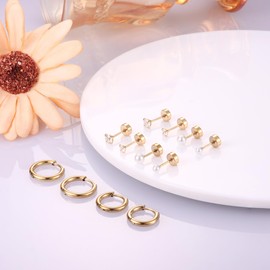 Dochais 6 Pairs Gold Studs Earrings for Women 14K Gold Plated Earrings Studs Gold Hoop Earrings Small Hypoallergenic Earrings Cubic Zirconia Pearl Earrings Stud Cartilage Tragus Piercing for Women Men