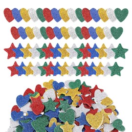 TSHAOUN 300 Pcs Colorful Glitter Foam Stickers, Heart Stickers Gold Star Stickers, Scrapbook Card Crafts DIY Making, Wall Card Making, Creative Card Pictorial Making