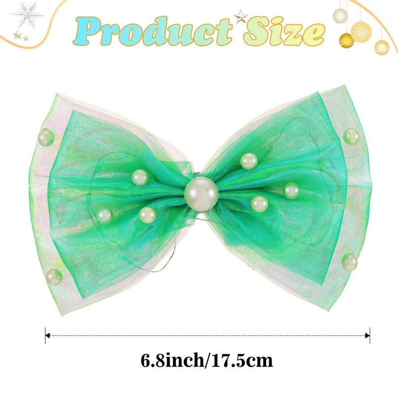 Christmas Light Up Bow Clips Xmas Hair Barrettes LED Neon