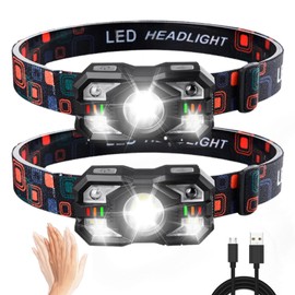 MODOAO Headlamp Flashlight Rechargeable,2 Pack Super Bright LED Head Torch, 5 Modes Adjustable Headtorch with Motion Sensor, Waterproof Headlight with Red Light for Camping Fishing Cycling Hiking