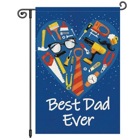Louise Maelys Father's Day Garden Flag Best Dad Ever Welcome 12x18 Inch Double Sided Tool Heart Small Burlap Holiday Yard Outdoor Sign Outside Home House Decoration