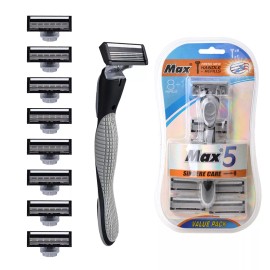TSUINZ Value Razor Kit - 5 Handle & 8 Blades, Non-Slip & Sealed, Ideal Gift for All USA