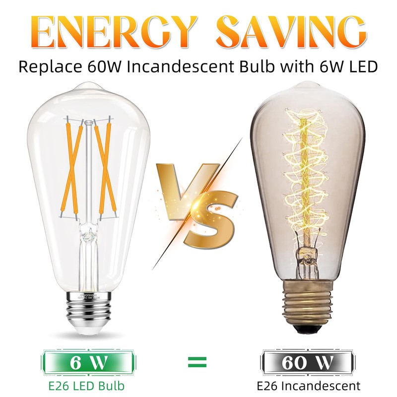 GvvooHome LED Edison Bulbs, E26 Bulb 60 watt Equivalent, Non-Dimmable,